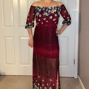 Off-the-shoulder Burgundy Maxi Dress